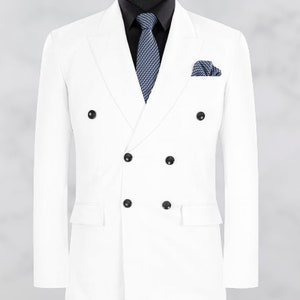 Men&#39;s White Linen Double-Breasted Wedding Blazer wedding Halloween party wear Coat