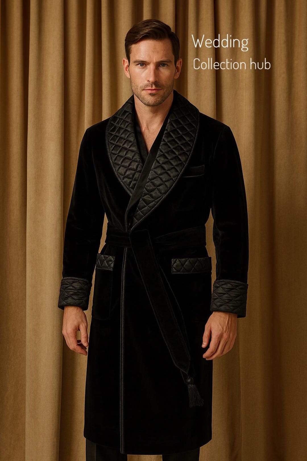 Man House Robe Men Smoking Gentlemen English Vintage Silk Warm Quilting Lapel Smoking ...