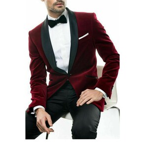 Men velvet wedding Dinner Reception Party Wear Blazer One Button Tuxedo Black Lapel Slim Fit Coat,Groom Gift for Him Christmas Jacket
