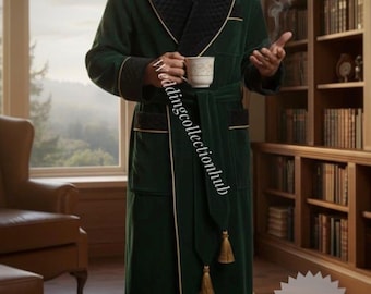 Men Jacket Green Robe English Vintage Velvet Gown Quilted Robe Jackets