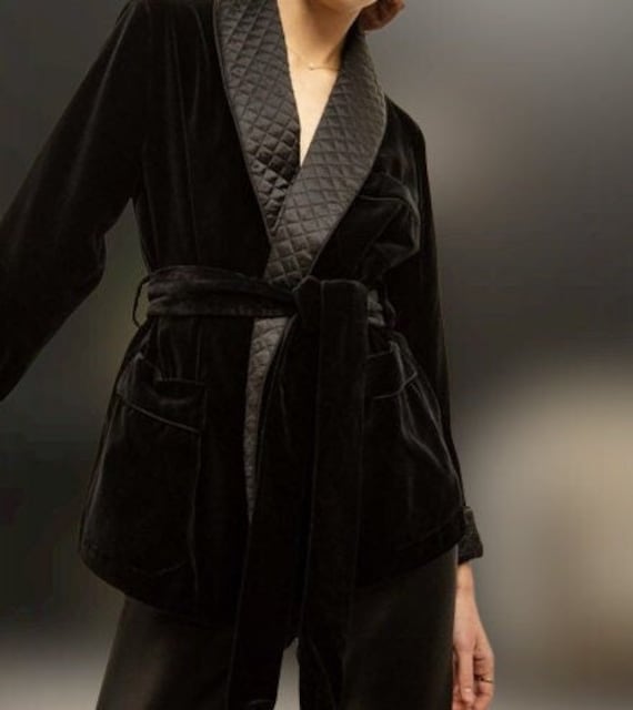 Women s Smoking Jacket Black Women Dress Smoking Robe women