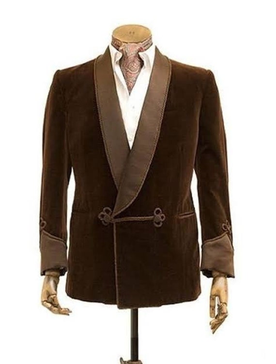 Hombres Marrón Chaquetas De Fumar Elegantes Lujo Cinturón Diseñador