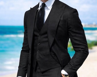 Men's Black Slim Fit 3-Piece Suit: Elegant Wedding, Party Wear