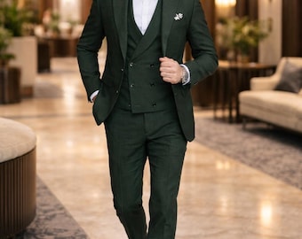 ダークグリーンタキシード/スリーピース/結婚式・二次会・前撮りなど 男性のための結婚式のタキシード：濃い緑のスリムフィットの花groom