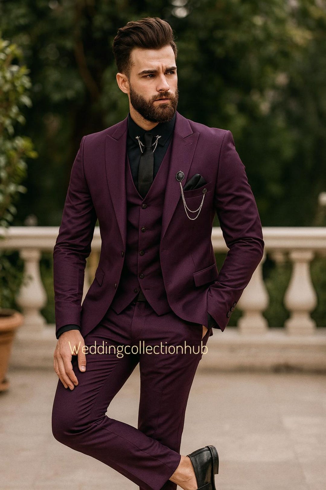 open lace back dress Wangyue Men's Beige Tuxedo Suit Set - 3 Piece Slim Fit Formal Wedding &  Prom Tuxedo main image 1