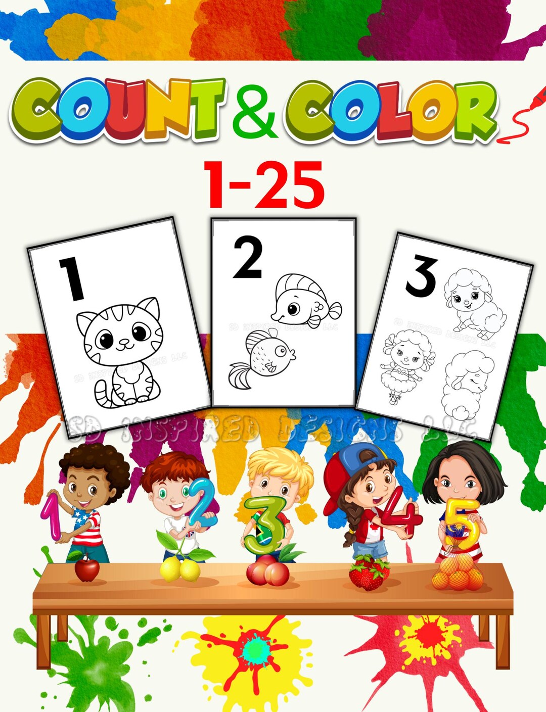 Counting Coloring Pages 1-25, Preschool Number Coloring Book, Learn to ...