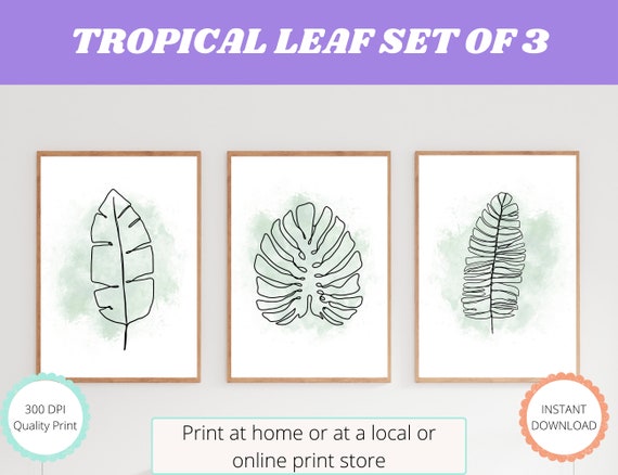 Tropical Leaves Set of 3 Instant Download Printable Art - Etsy