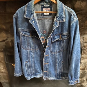 Vintage blue denim hand embroidered jacket
