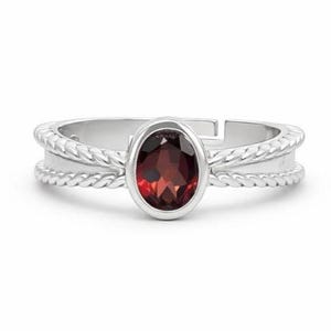 Garnet Adjustable Ring | Oval Red Gemstone Ring | 925 Sterling Silver Open Ring | Minimalist Stackable Ring | January Birthstone Gift