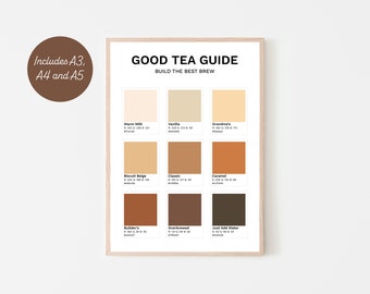 Téléchargement numérique du guide du bon thé | Impression téléchargeable en PDF | Impression pour la cuisine | Téléchargement PDF numérique | Décoration de maison