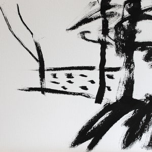 Landscape #4. Original Abstract China Ink Modern Painting on Paper 12&quot; x 16&quot;, A3, Black White Art Zen Hand Painted Minimalist Artwork