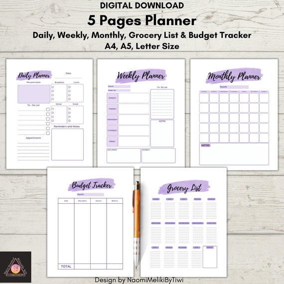 Simple Purple Printable Planner Daily Weekly Monthly - Etsy