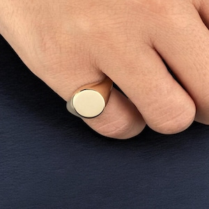Real 14k Solid Gold, Polished Circle Signet Ring, Personalized Initial Ring, Engraved Ring Jewelry, Monogram Ring, Unisex Signet Ring Gift