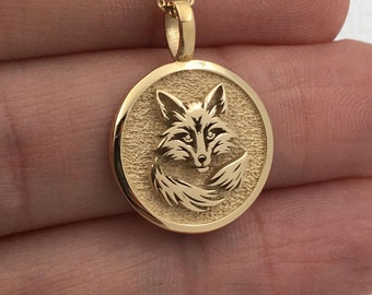 14k Solid Gold Fox Necklace, Fox Charm, Fox Pendant, Animal Necklace, Everyday Necklace, Fox Jewelry, Fox Gifts for Women, Nature Necklace