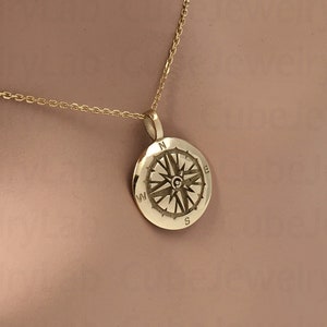 Real 14k Solid Gold Compass Necklace, Personalized Compass Charm Gift, Navigation Compass Layering Gold Pendant, Dainty Gold Compass Jewelry