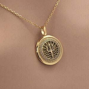 Real 14k Solid Gold Trident Necklace, Personalized Trident Pendant, Dainty Trident, Gold Poseidon Trident Necklace, Mythology Charm Jewelry