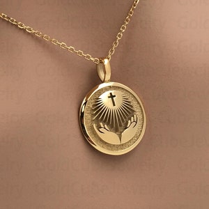 14k Solid Gold betende Hände Halskette, personalisierte beten Anhänger, Jesus betende Hände Charme Schmuck, kybernetische Christen, Glaube Halskette