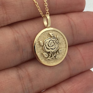 14K Solid Gold Rose Flower Necklace, Personalized Rose Pendant, Gold Flower Charm Jewelry, Dainty Women Jewelry Gift, Birth Flower Charm