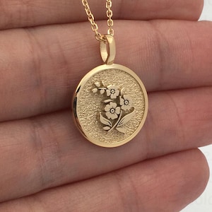 14k Solid Gold Violet Necklace, February Month Flower Charm Jewelry, Personalized Violet Pendant, Birth Flower Necklace, Birthday Gift