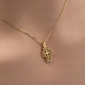 14k Solid Gold Kreuz Halskette, personalisierte Kreuz Anhänger, Kreuz Charm, religiöser Schmuck, christliches Geschenk, Taufe Halskette, zierliches Kreuz
