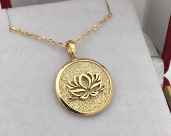 Real 14k Solid Gold Lotus Necklace, Personalized Lotus, Lotus Flower Charm Jewelry, Tropical Plant Charm, Women Gift, Lotus Floral Pendant