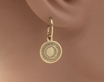Real 14k Solid Gold Hoop Earring Sun And Moon, Drop Earring, Dainty Sun & Moon Earring Jewelry, Personalized Earring, Minimalist Earring