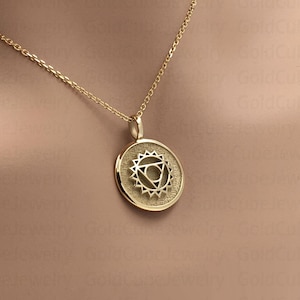 Real 14k Solid Gold Vishuddha Chakra Necklace, Personalized Vishuddha Pendant, Hindu Necklace, Yoga Chakra Jewelry, Seven Chakra Symbol