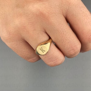 14k Real Solid Gold Circle Signet Ring, Personalized Signet Ring, Engraved Ring, Monogram Ring, Initial Signet Jewelry, Unisex Signet Ring