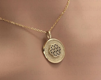 14K - 18K ソリッドゴールド フラワーオブライフペンダント：幾何学