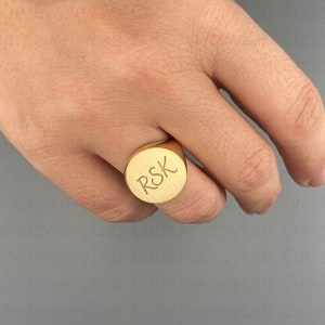 14k Real Solid Gold Circle Signet Ring, Personalized Ring, Monogram Ring, Initial Signet Ring, Anniversary Ring Gift, Unisex Signet Ring