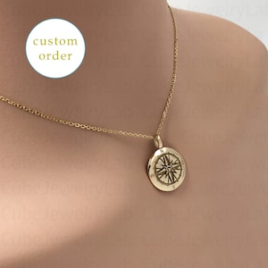 22 mm Custom Compass Necklace, Real 14k Solid Gold