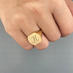 Solid Gold Signet Ring, Initials Engraved Ring, Personalized Ring, Anniversary Gift, Custom Signet Ring, Unisex Gold Ring Jewelry