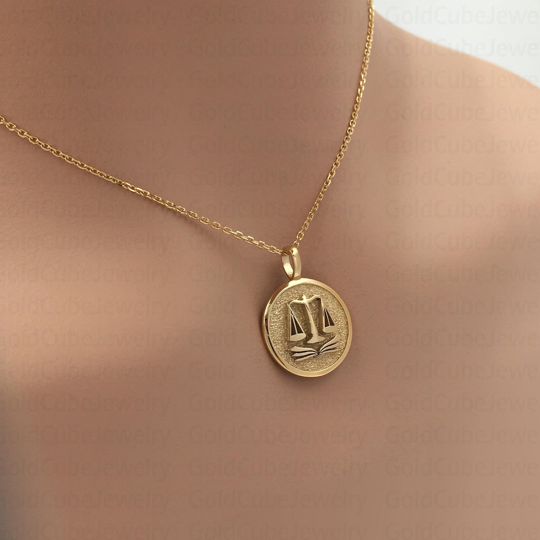Real 14k Solid Gold Scale of Justice Necklace, Dainty Libra Scales ...
