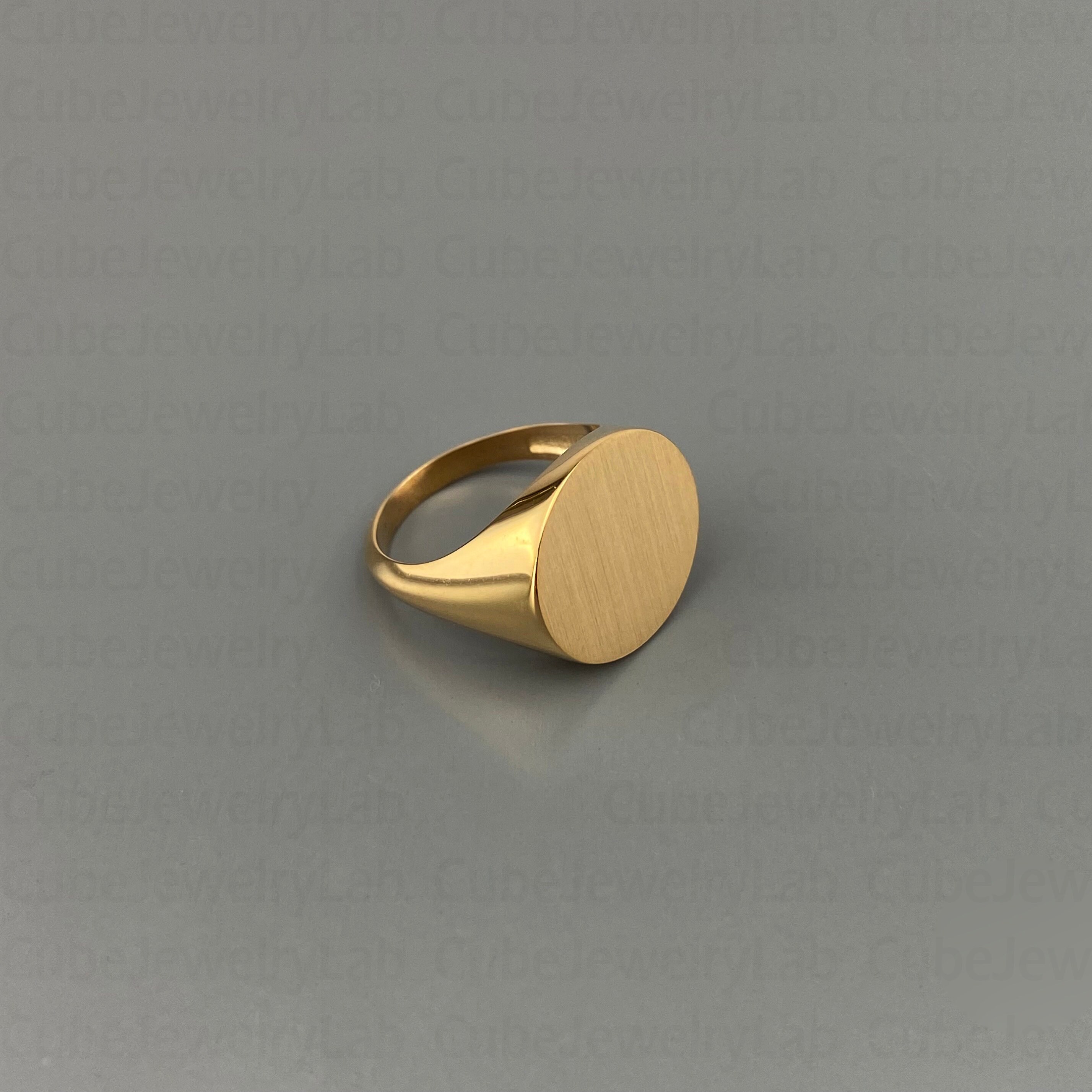 Signet Ring Real 18k Real Solid Gold Circle Signet Ring, Engraved Signet Ring, Initials ...
