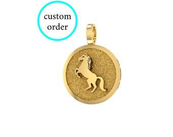 Collier cheval en or massif 14 carats, pendentif personnalisé, bijou breloque animal, pendentif cheval au galop, cadeau pour les amoureux des animaux, cadeau pour elle/lui