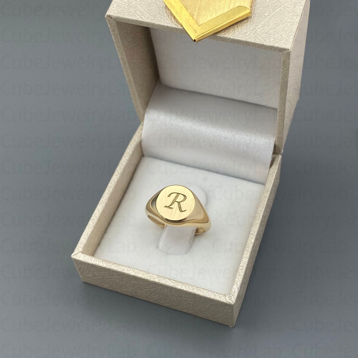 Signet Ring Real 18k Real Solid Gold Circle Signet Ring, Personalized Signet Ring ...