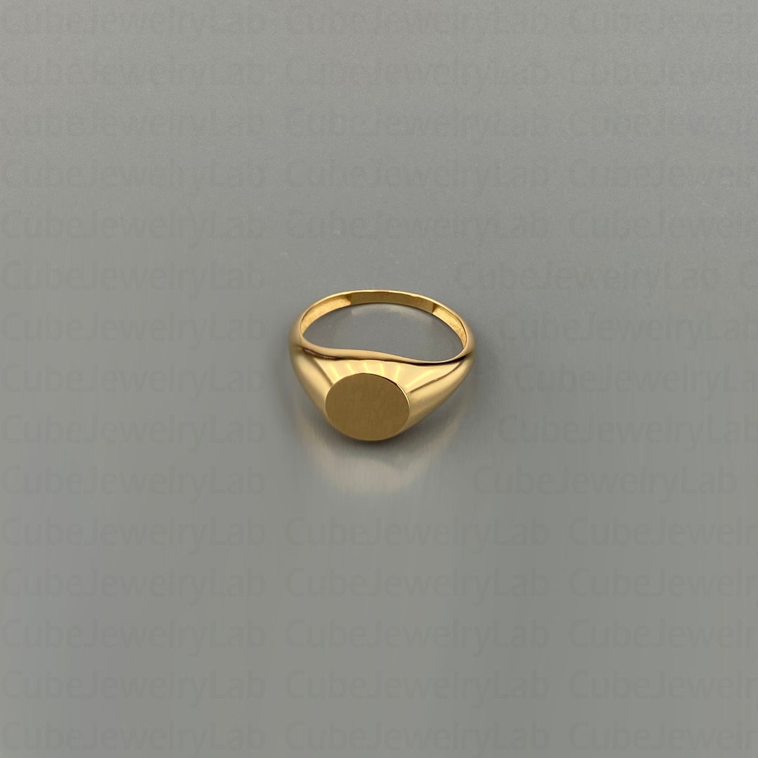 Signet Ring Real Real Solid Gold Signet Ring, Circle Signet Ring, Gold Personalized Ring ...