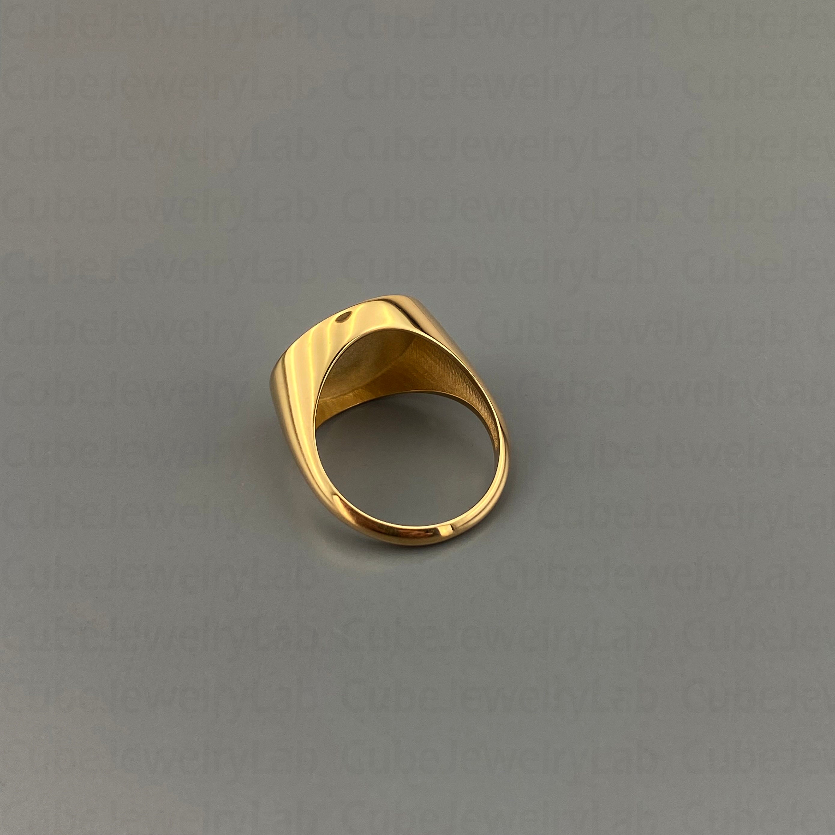Signet Ring Real 18k Real Solid Gold Circle Signet Ring, Engraved Signet Ring, Initials ...