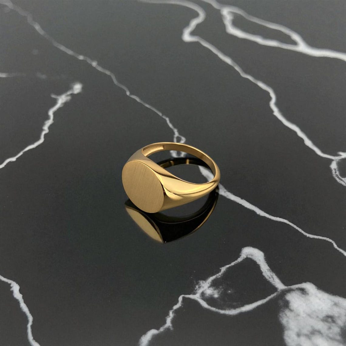 Signet Ring Real Real Solid Gold Circle Signet Ring, Personalized Ring, Anniversary Gift ...