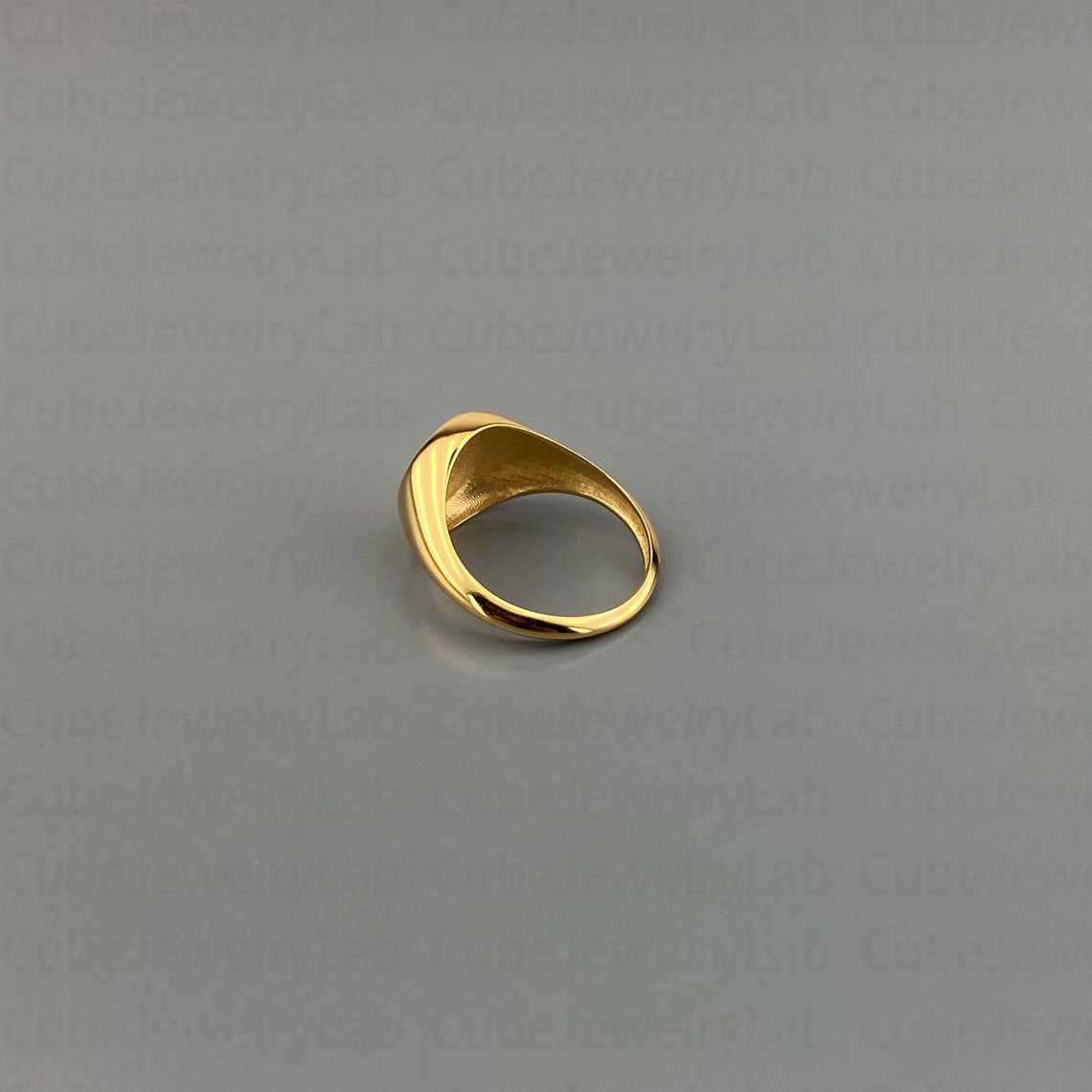 Signet Ring Real 18k Real Solid Gold Circle Signet Ring, Personalized Signet Ring ...