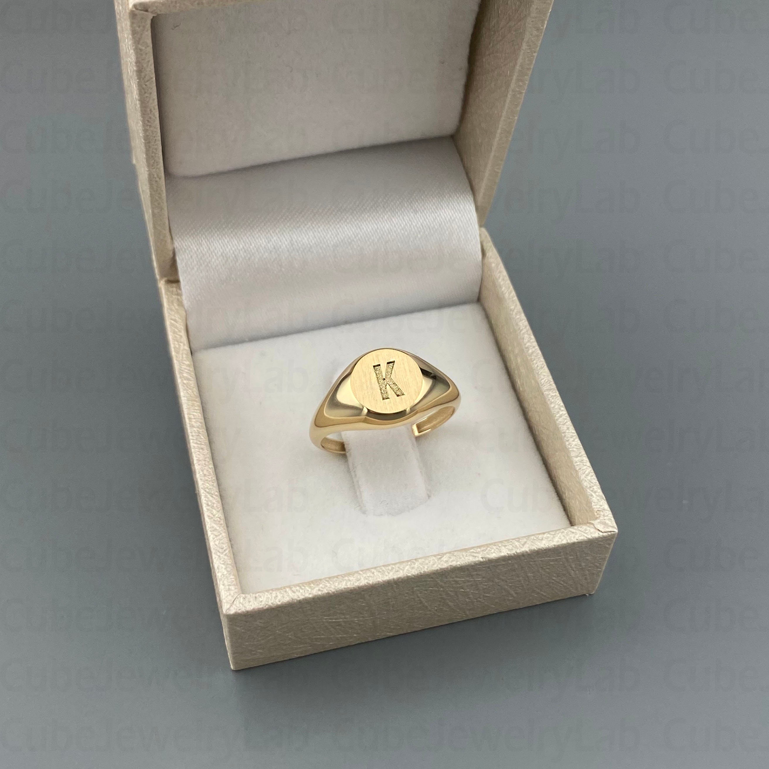 Signet Ring Real 14k Real Solid Gold Circle Signet Ring, Personalized Signet Ring ...