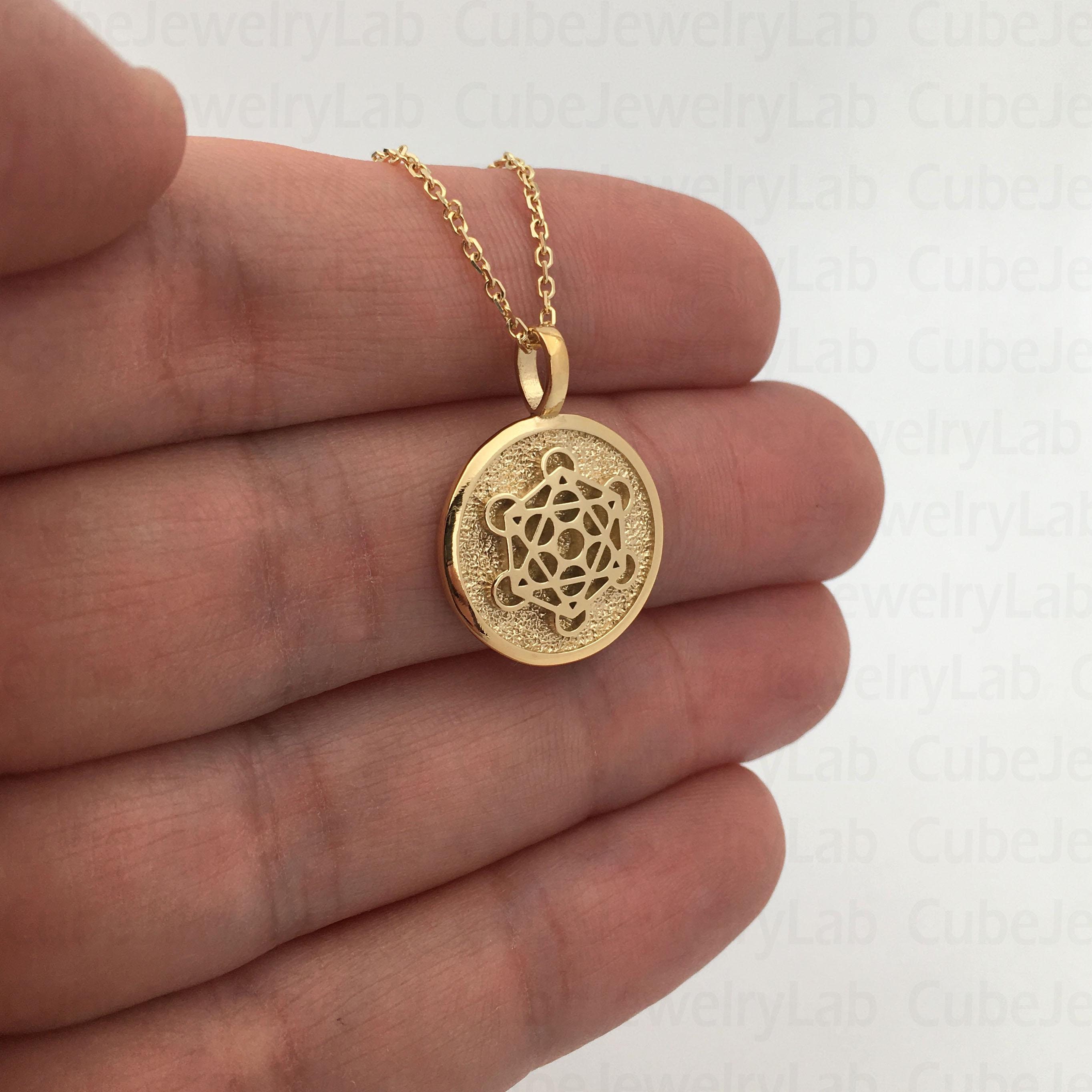 Real 14k Solid Gold Metatron Necklace, Meditation Necklace, Protection Pendant, Personalized Metatron Cube Pendant, Sacred Geometry Jewelry
