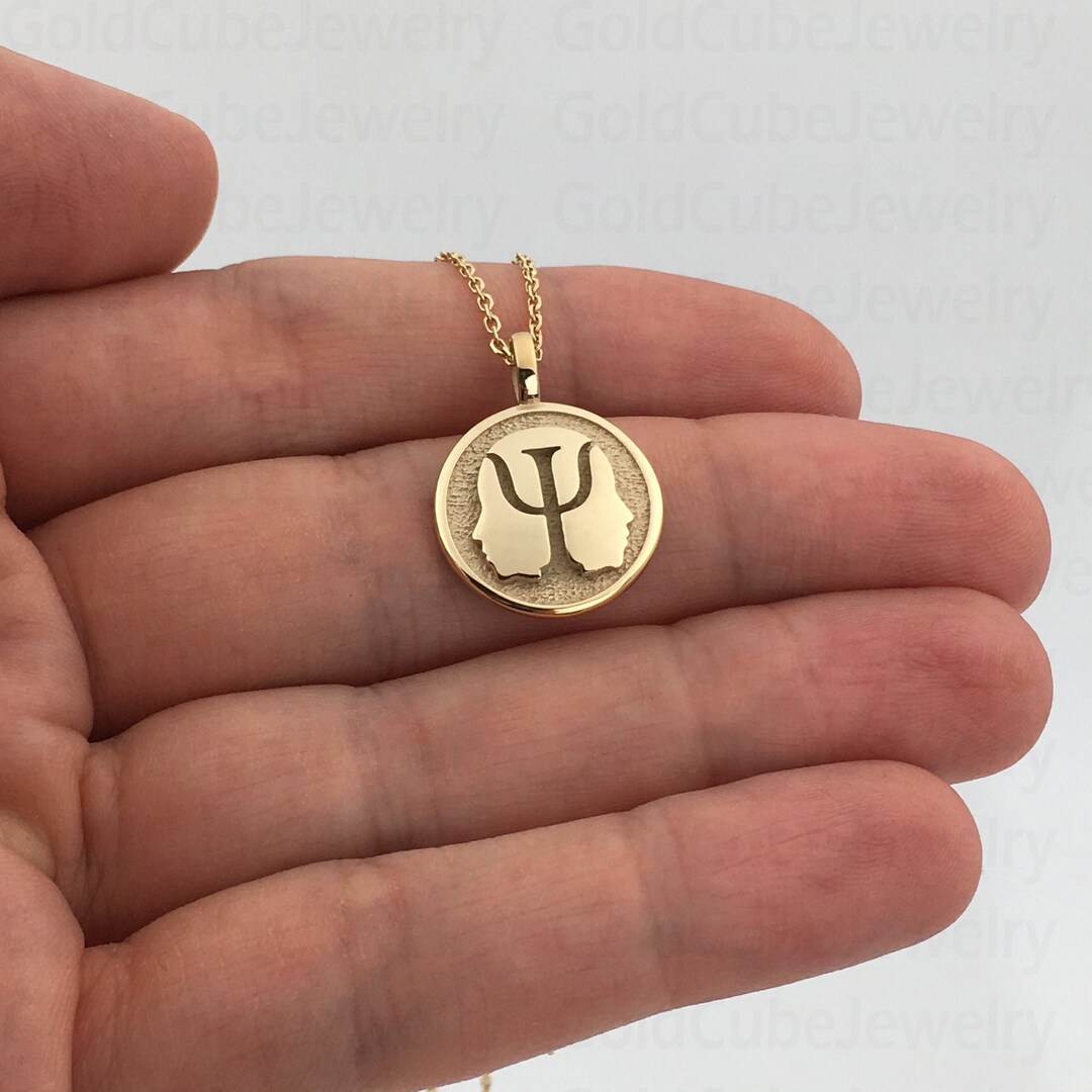 Solid Gold Psychology Necklace, Psi Symbol Jewelry, Personalized Psi Ψ ...