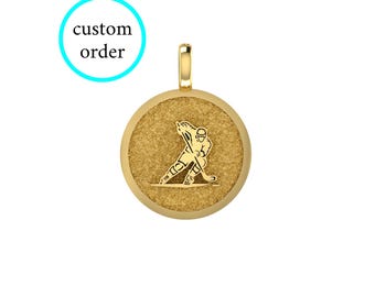 Collana da giocatore di hockey in oro massiccio 14k, gioielli sportivi, ciondolo da giocatore di hockey, regalo personalizzato da giocatore di hockey in oro