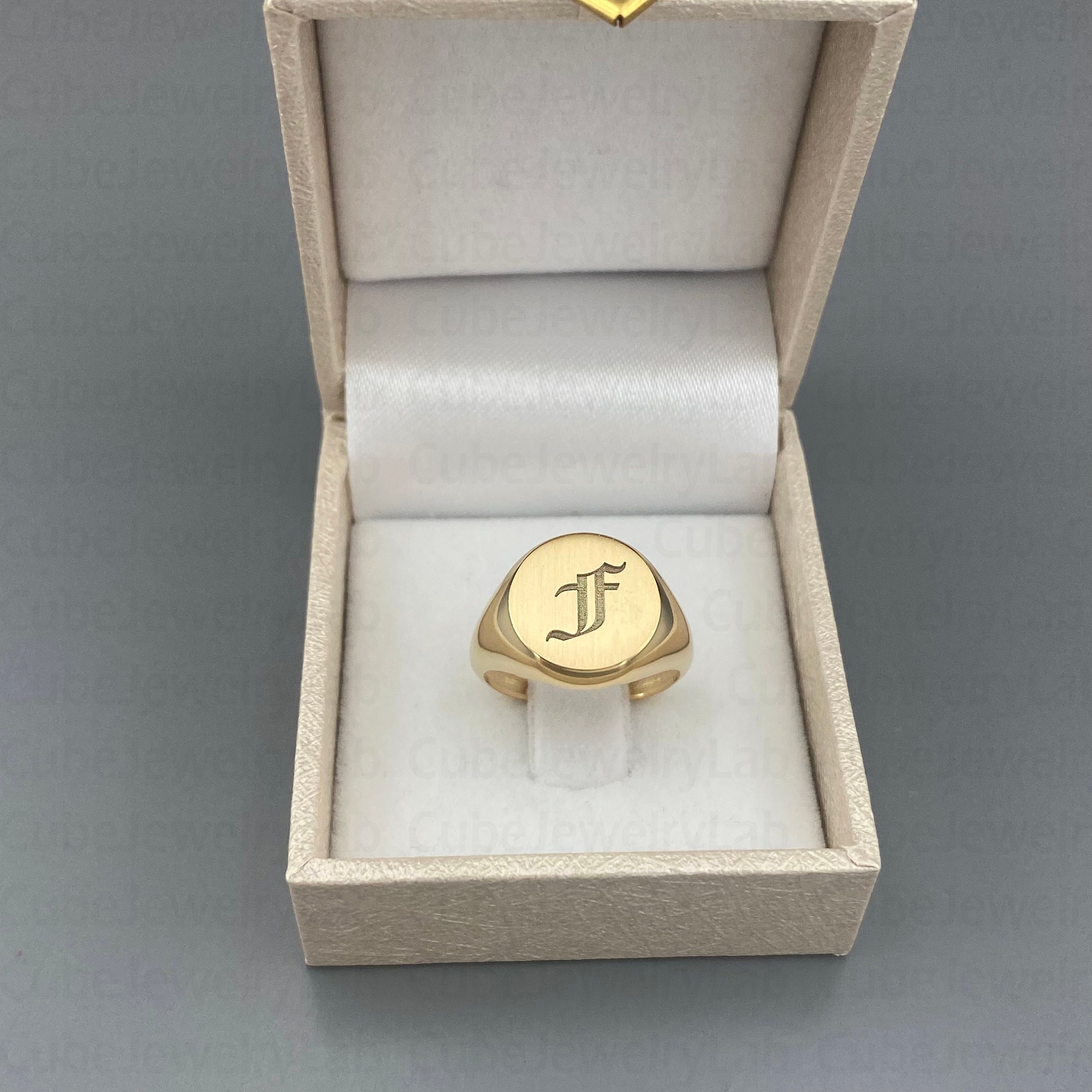 Signet Ring Real 14k Real Solid Gold Circle Signet Ring, Personalized Ring, Custom Ring ...