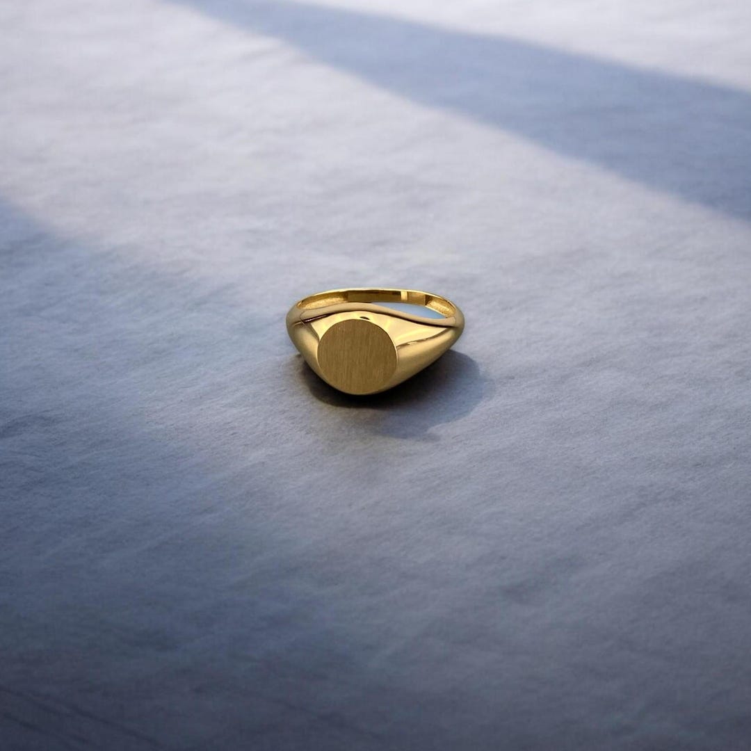 Signet Ring Real Real Solid Gold Signet Ring, Circle Signet Ring, Gold Personalized Ring ...