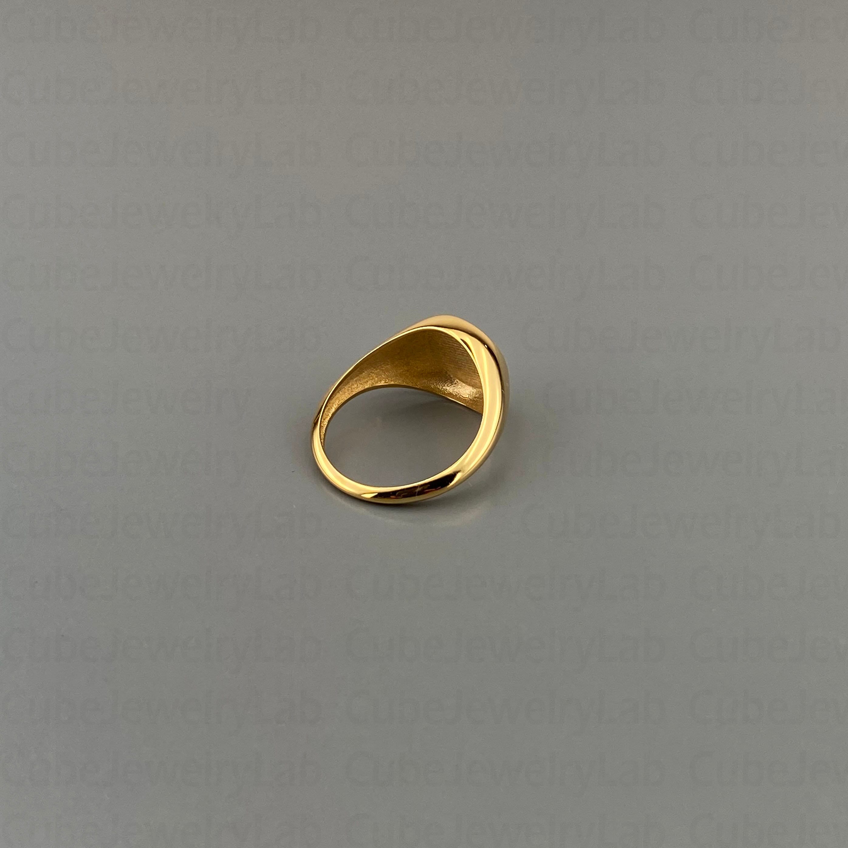 Signet Ring Real 18k Real Solid Gold Circle Signet Ring, Personalized Signet Ring ...