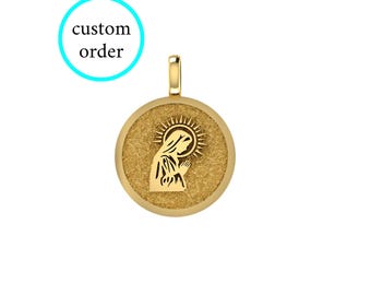 Collar de la Virgen María Ortodoxa Griega de oro macizo de 14 k, dije de medalla milagrosa, colgante religioso personalizado de la Virgen María