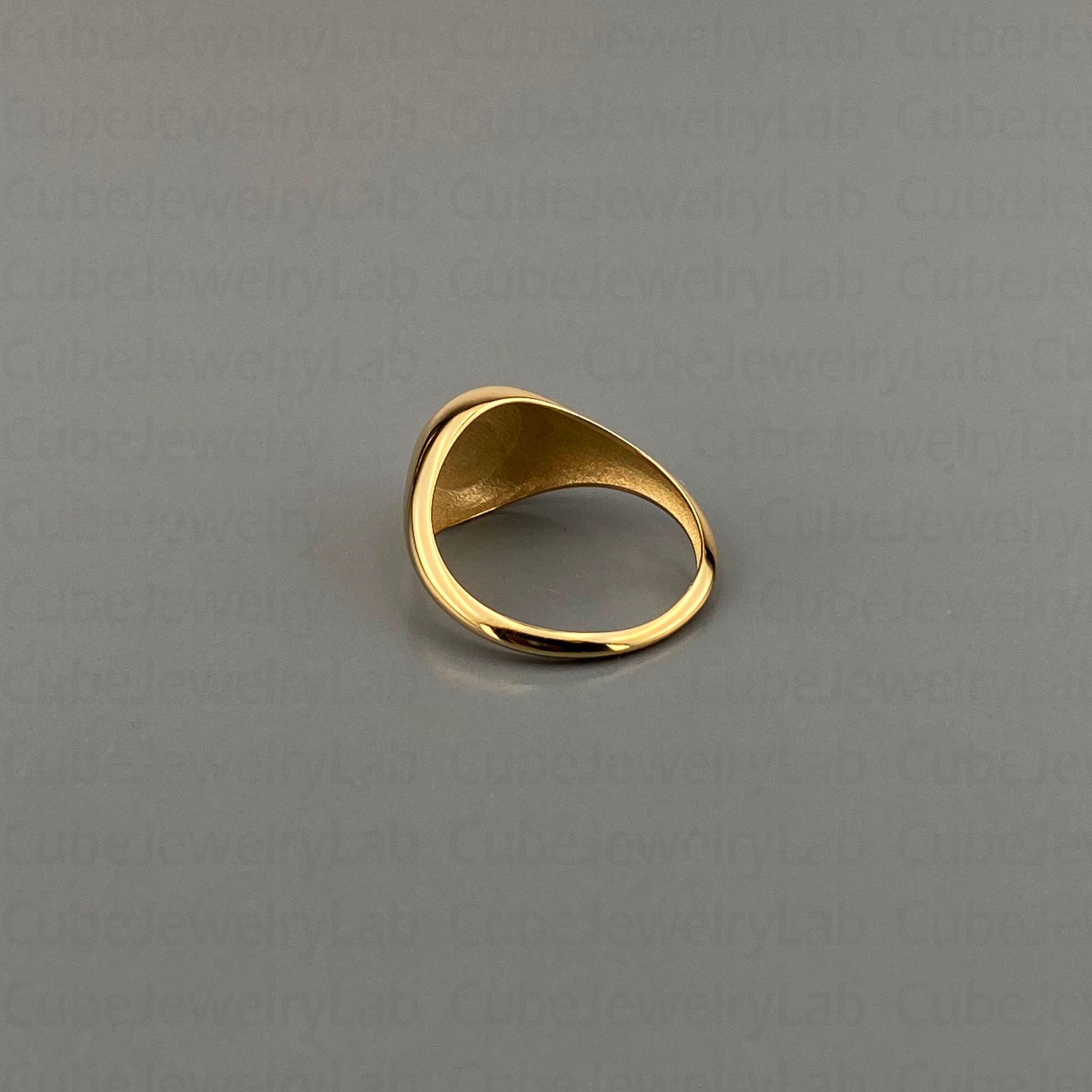 Signet Ring Real 14k Real Solid Gold Circle Signet Ring, Personalized Signet Ring ...