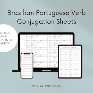 Brazilian Portuguese Verb Conjugation Sheets Verb Tenses Digital Printable Language Learning Grammar Vocabulary Practice Study Brazil